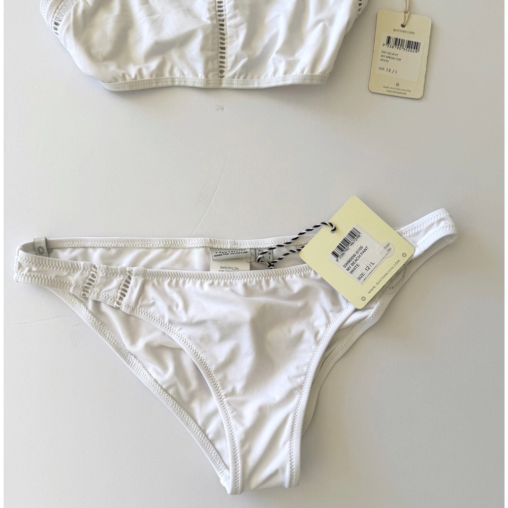 NWT Rhythm White High Neck Halter Hipster Cutout Bottom Size Large Coastal Boho - Picture 8 of 16